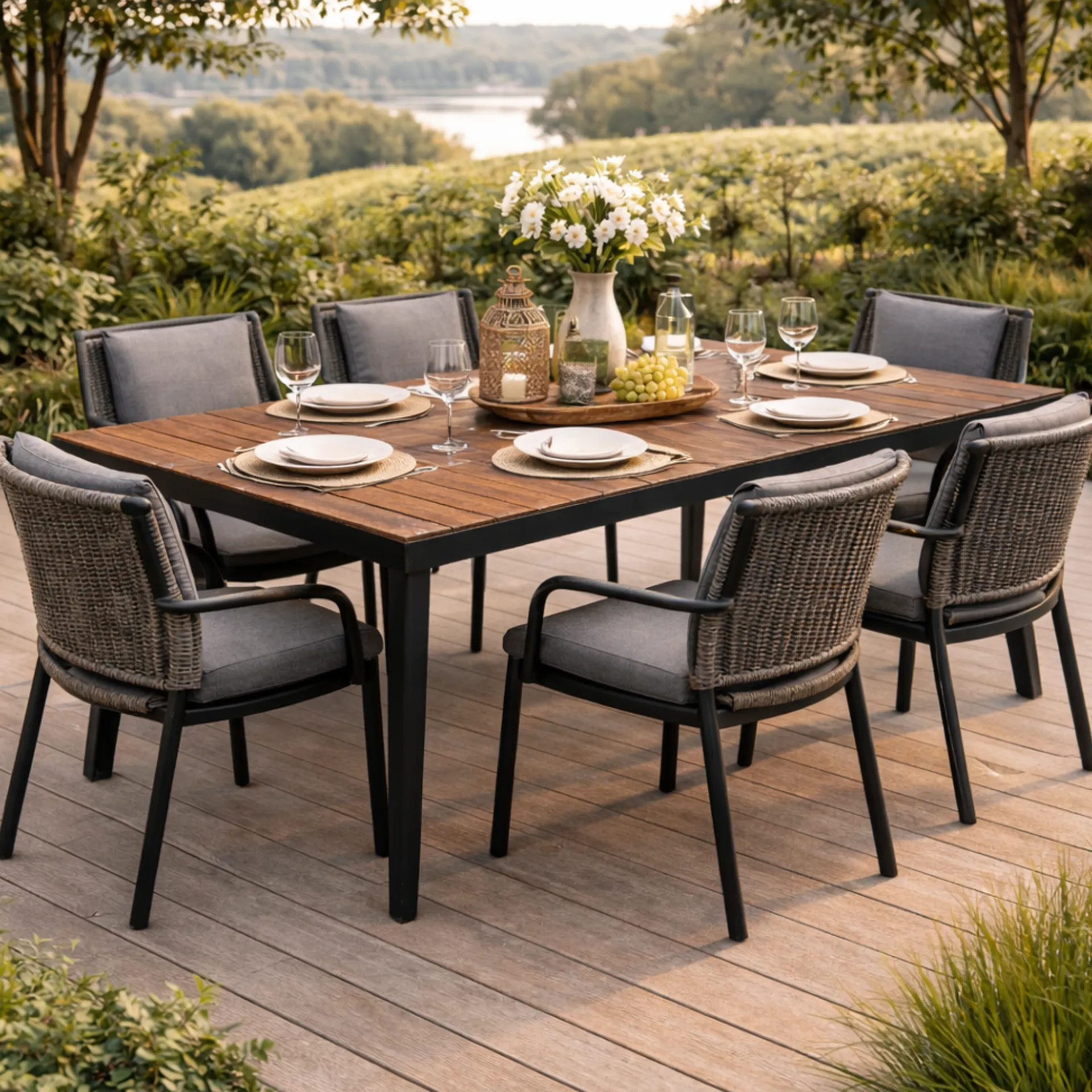 Gescova Gartentisch Korsika - Aluminiumgestell und Teakholzplatte - 220x90 cm - schwarz/teak