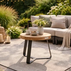 Gescova Gartentisch Margarite Ø40 - - Stahl & Teakholz - Schwarz/Natur