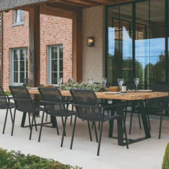 Gescova Gartentisch Margarite – Teakholz & schwarzes Eisengestell – 250x110 cm –