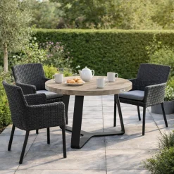 Gescova Gartentisch Margarite Ø70 - Teakholz & schwarzer Stahl