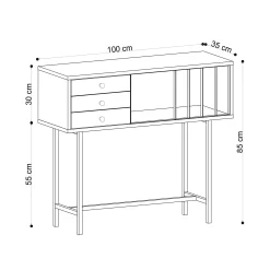 Emob Gemütliches und stilvolles Sideboard aus schwarzer Eiche | 100% Melaminbeschichtung | 100x35x85cm