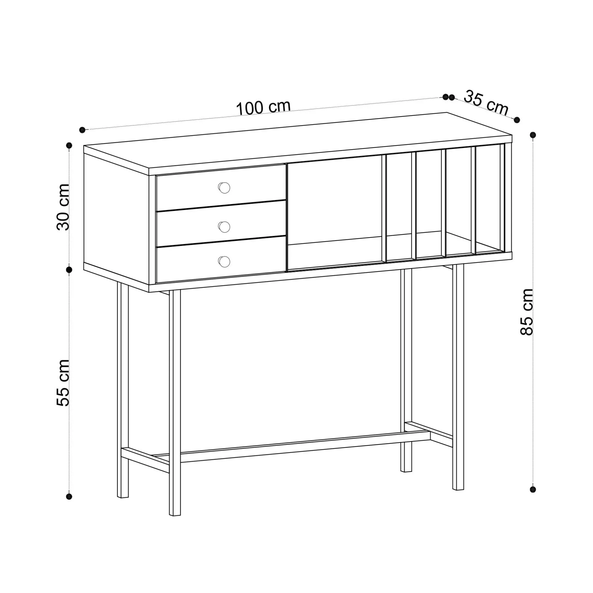 Emob Gemütliches und stilvolles Sideboard aus schwarzer Eiche | 100% Melaminbeschichtung | 100x35x85cm