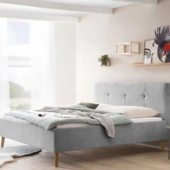 Gepolstertes Doppelbett Nils 180x200cm - grau