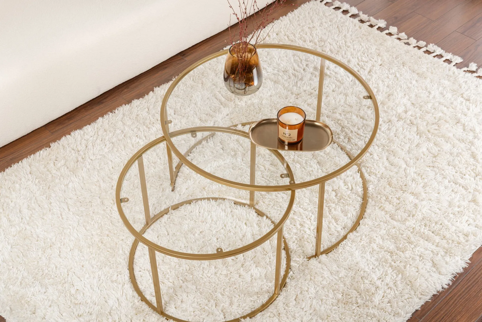 Emob Gold-Transparent Couchtisch-Set | GEHÄRTETES GLAS | Gold