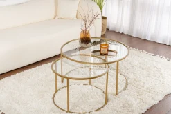Emob Gold-Transparent Couchtisch-Set | GEHÄRTETES GLAS | Gold