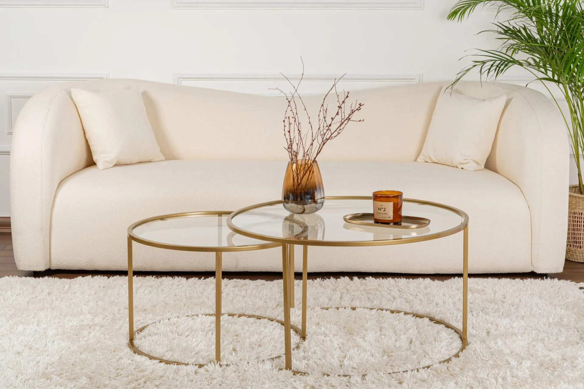 Emob Gold-Transparent Couchtisch-Set | GEHÄRTETES GLAS | Gold