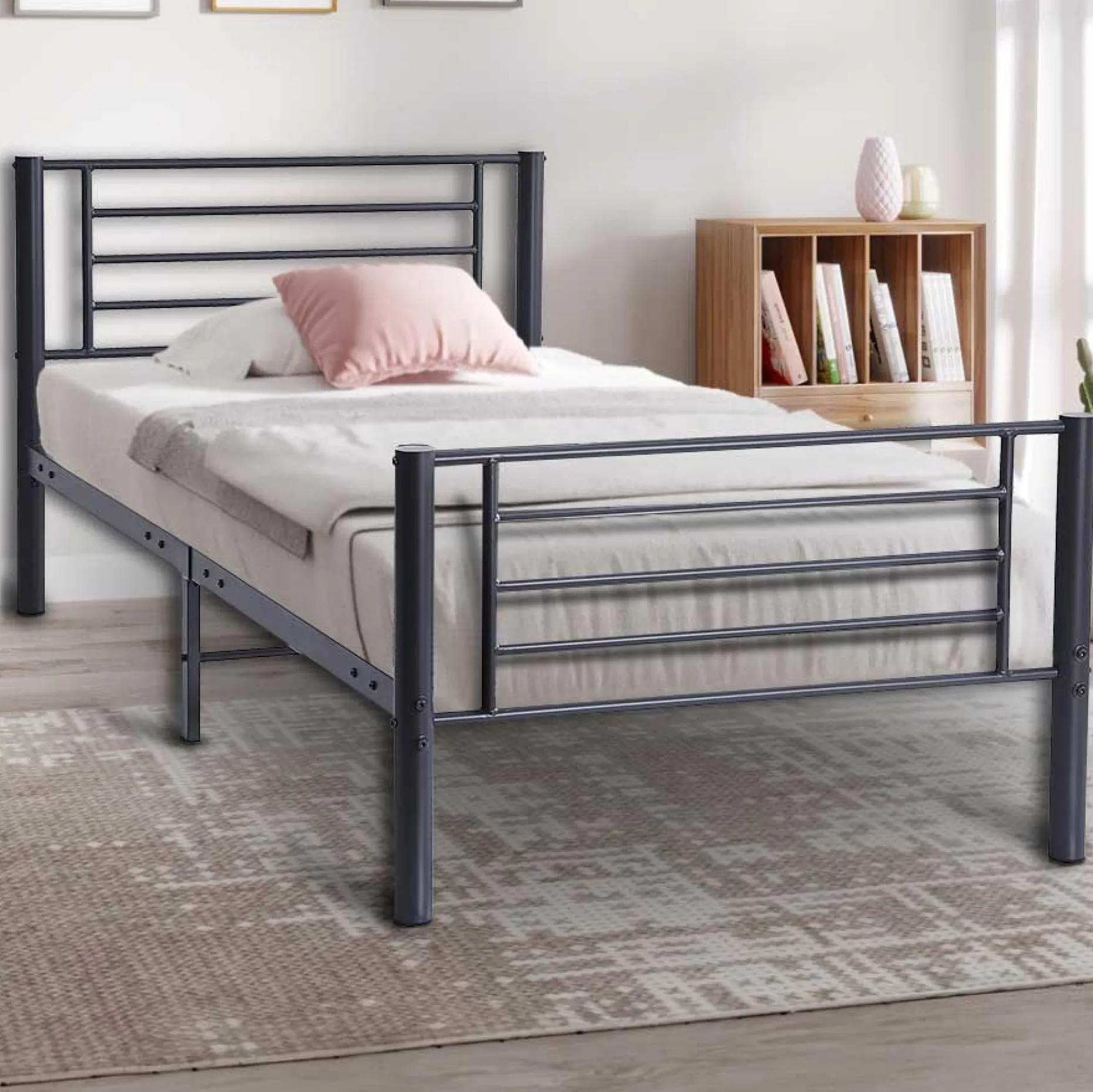 Graues Metallbett Sammy 90x200 | Rahmen 97x210 | H-H 80