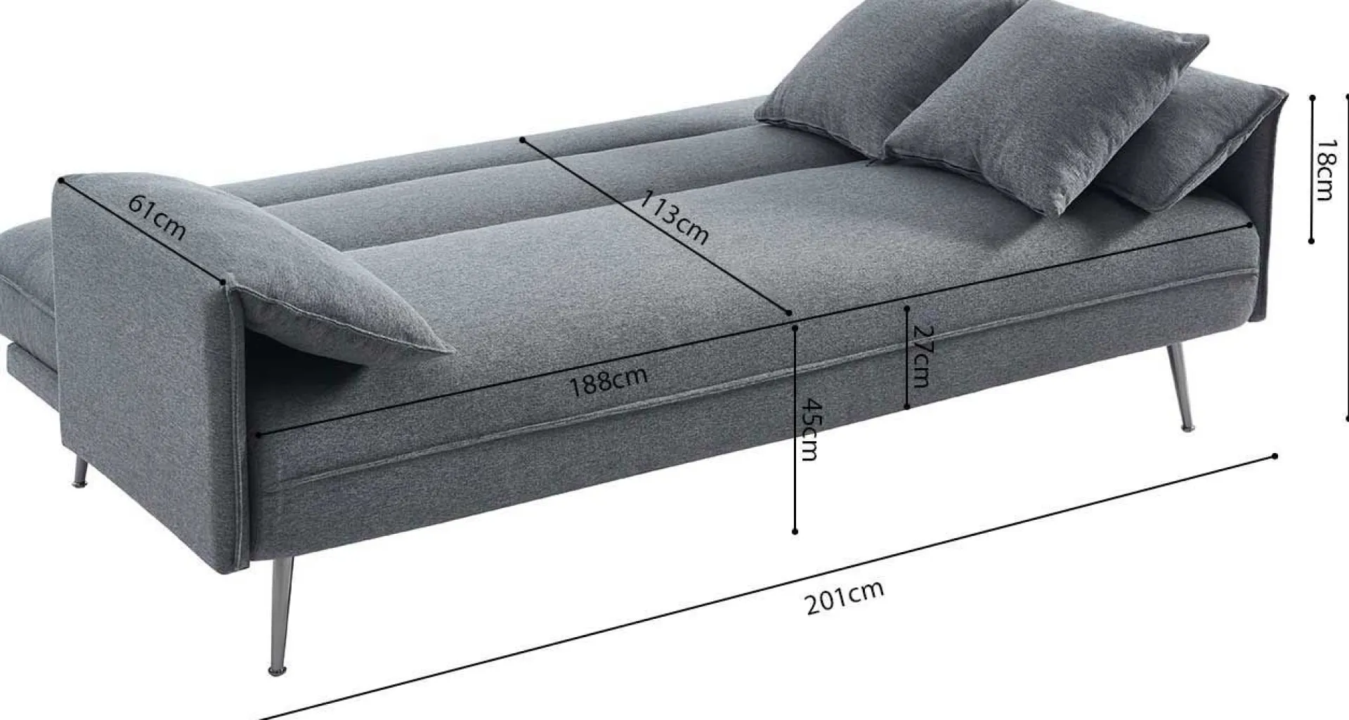 Rousseau es Sivas Sofabett | Eukalyptusrahmen | H-H 95 x B-L 199 x T-P 89 cm