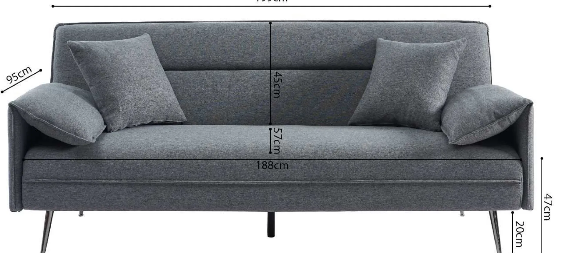 Rousseau es Sivas Sofabett | Eukalyptusrahmen | H-H 95 x B-L 199 x T-P 89 cm