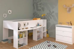 Habhochbett Rue 90x200 mit Schreibtisch - weiß/grau oder weiß/rosa