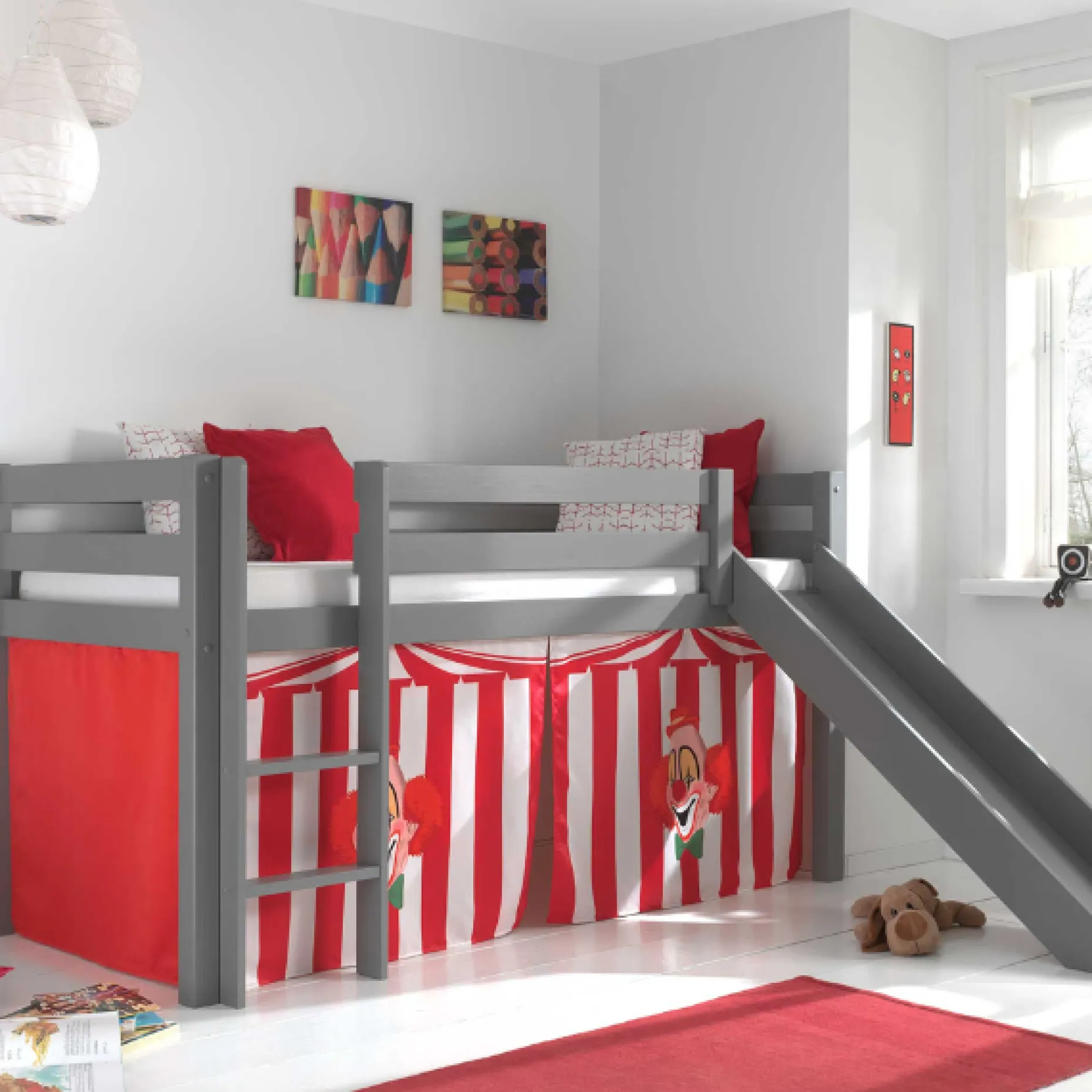 Halbhochbett Astrid grey mit Rutsche- Zirkus