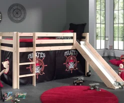 Halbhochbett Astrid mit Rutsche Zelt Pirates - Kieferholz