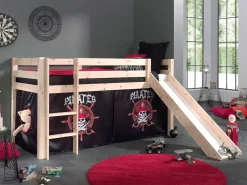 Halbhochbett Astrid mit Rutsche Zelt Pirates - Kieferholz