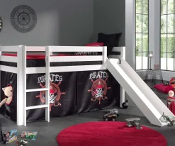 Halbhochbett Astrid weiß mit Rutsche - Zelt Pirates