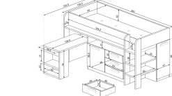 Halbhochbett Beau 90x200 mit Schreibtisch - weiß
