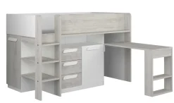 Halbhochbett Beau 90x200 mit Schreibtisch - weiß