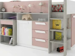 Halbhochbett Beau 90x200 mit Schreibtisch - altrosa