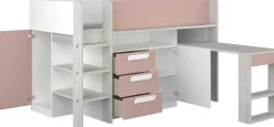Halbhochbett Beau 90x200 mit Schreibtisch - altrosa