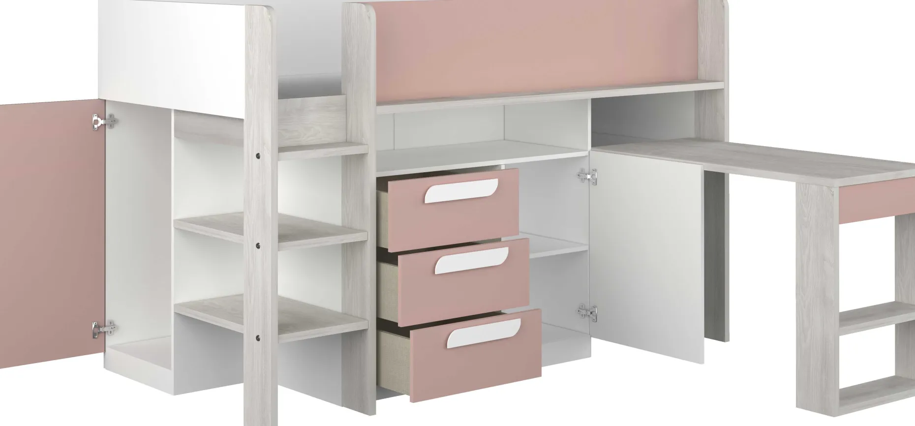 Halbhochbett Beau 90x200 mit Schreibtisch - altrosa