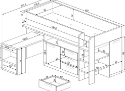 Halbhochbett Beau 90x200 mit Schreibtisch - altrosa