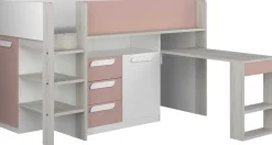 Halbhochbett Beau 90x200 mit Schreibtisch - altrosa