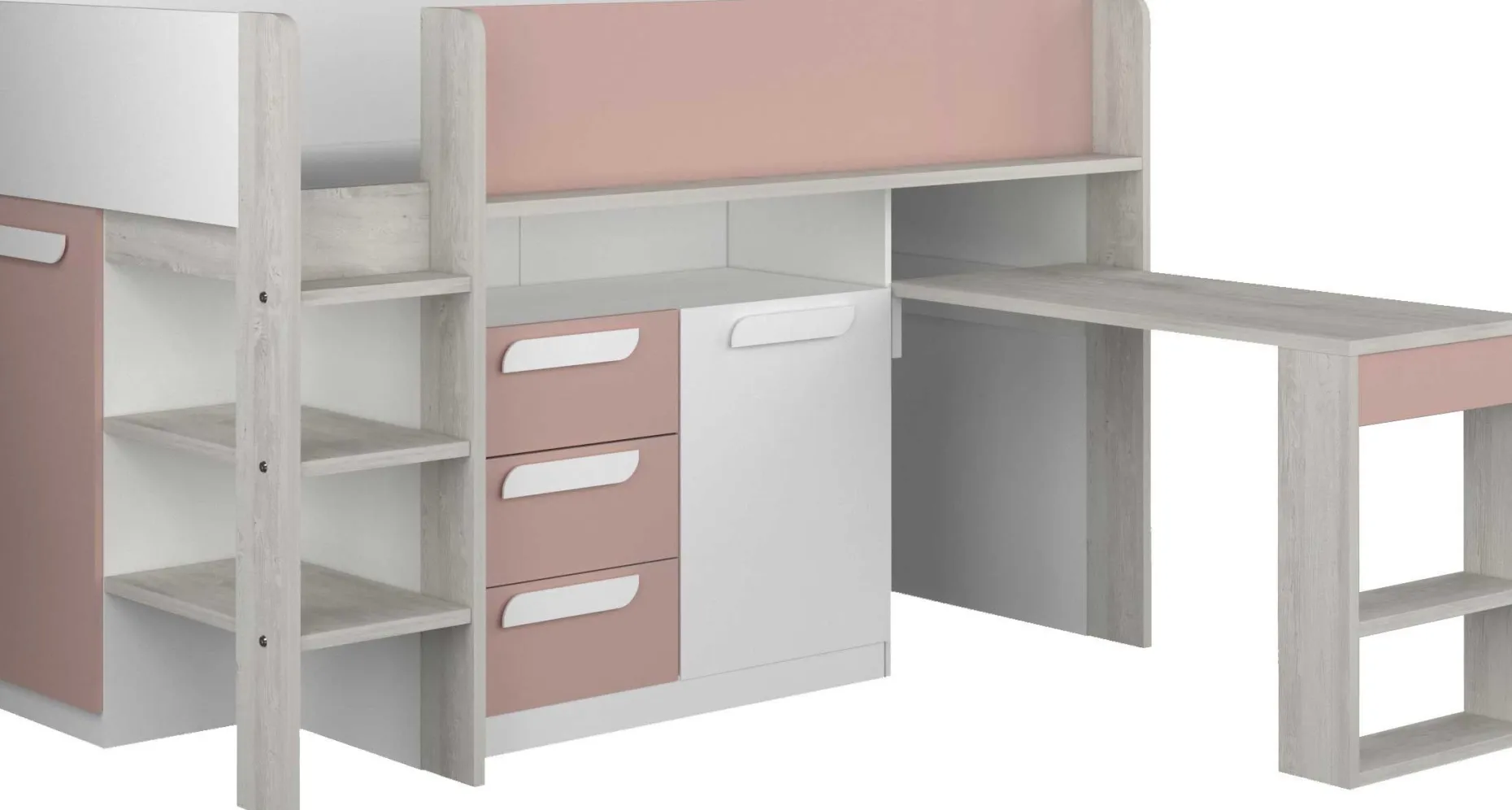 Halbhochbett Beau 90x200 mit Schreibtisch - altrosa