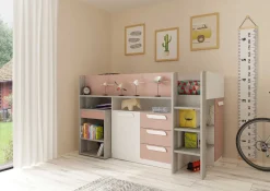 Halbhochbett Beau 90x200 mit Schreibtisch - altrosa