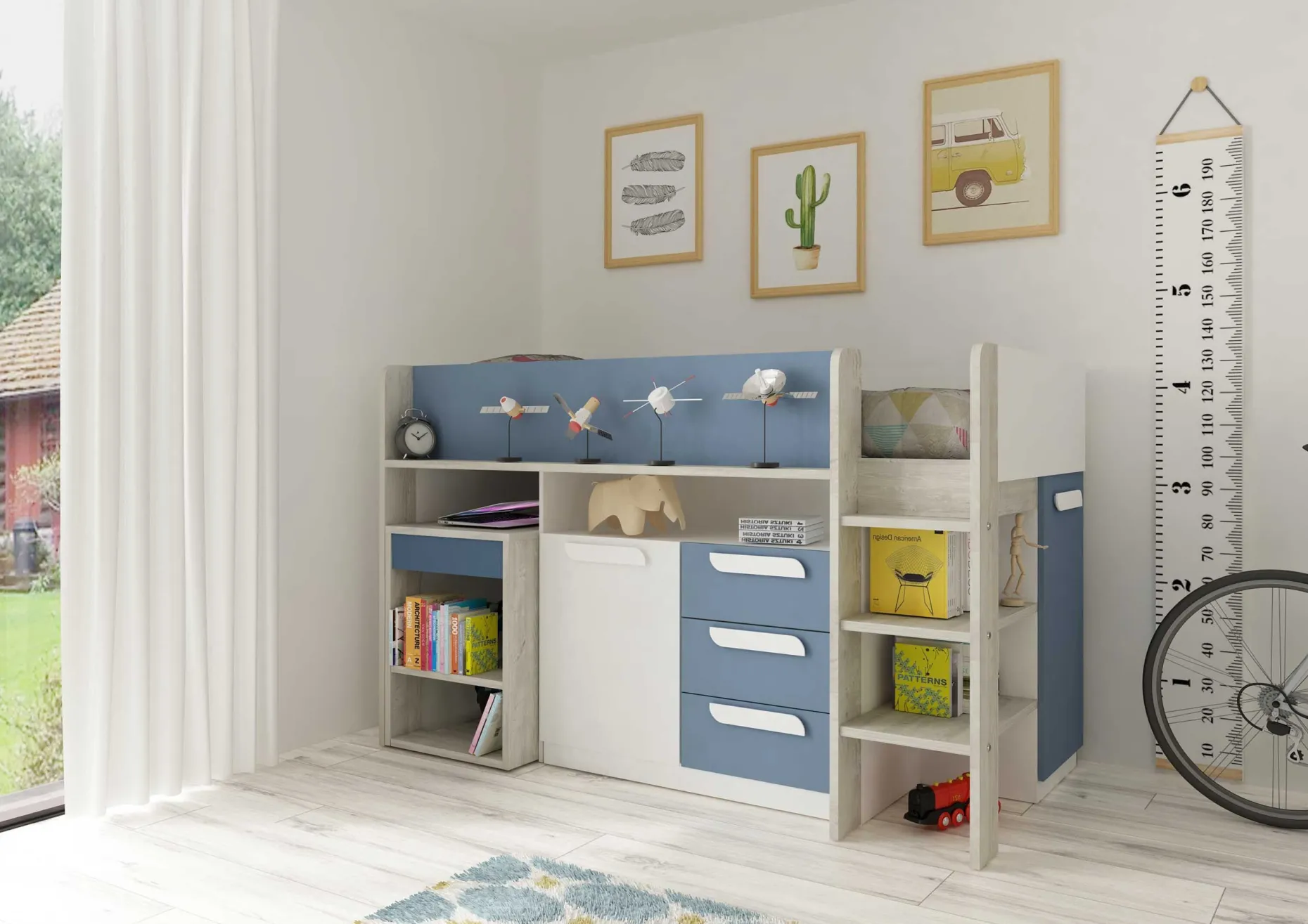 Halbhochbett Beau 90x200 mit Schreibtisch - dunkelblau