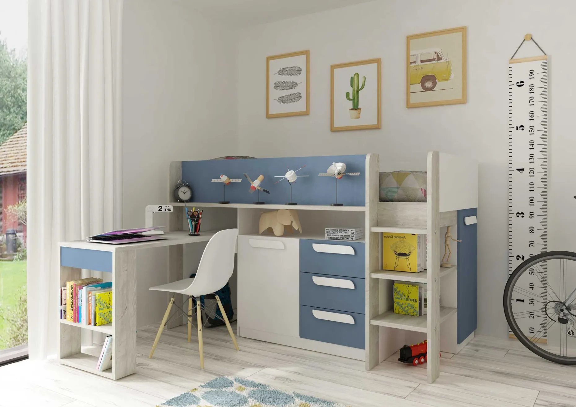 Halbhochbett Beau 90x200 mit Schreibtisch - dunkelblau