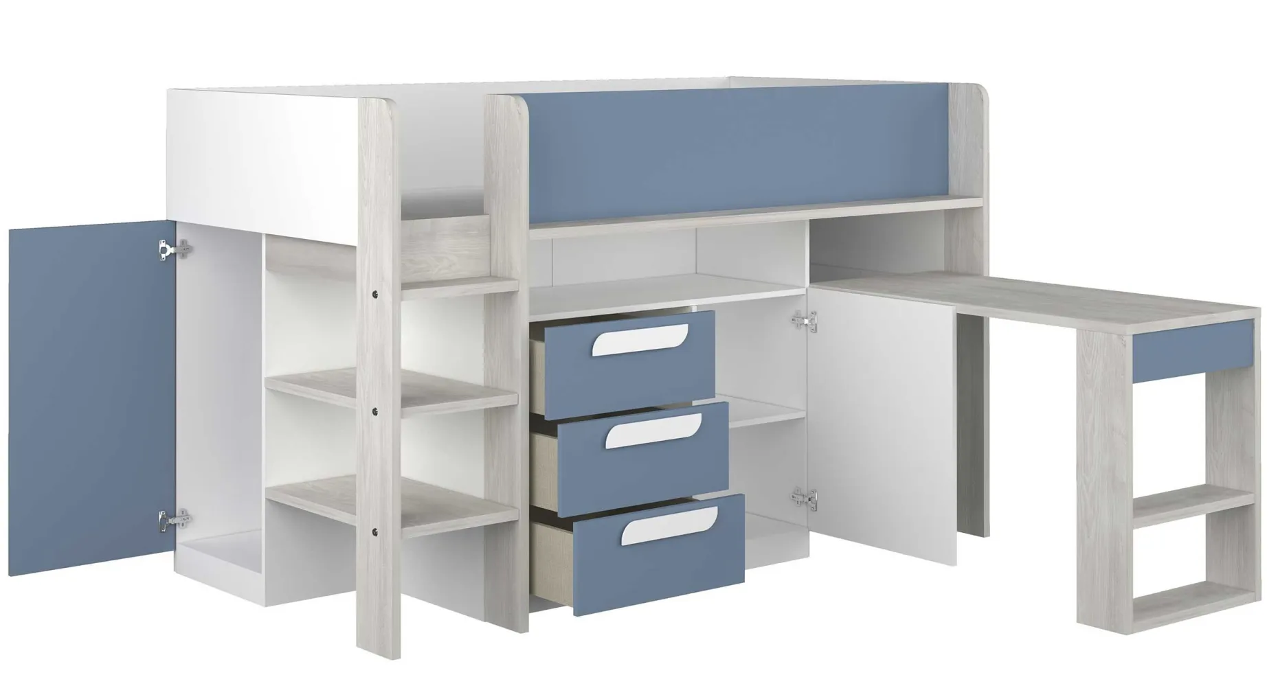 Halbhochbett Beau 90x200 mit Schreibtisch - dunkelblau