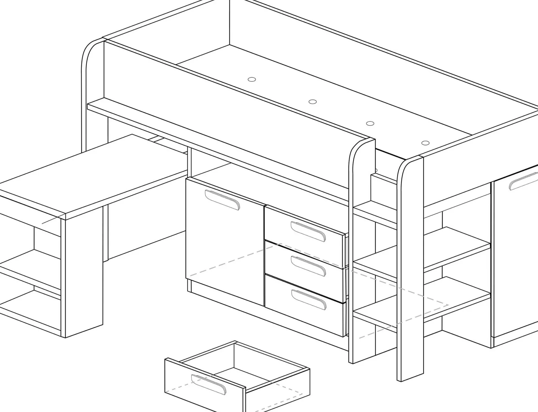 Halbhochbett Beau 90x200 mit Schreibtisch - dunkelblau
