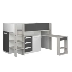 Halbhochbett Beau 90x200 mit Schreibtisch - Farbton grau