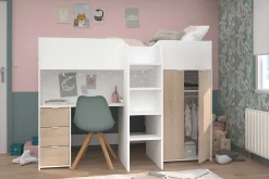 Halbhochbett Bett Neda 90x200cm - weiß/Eiche Dekor
