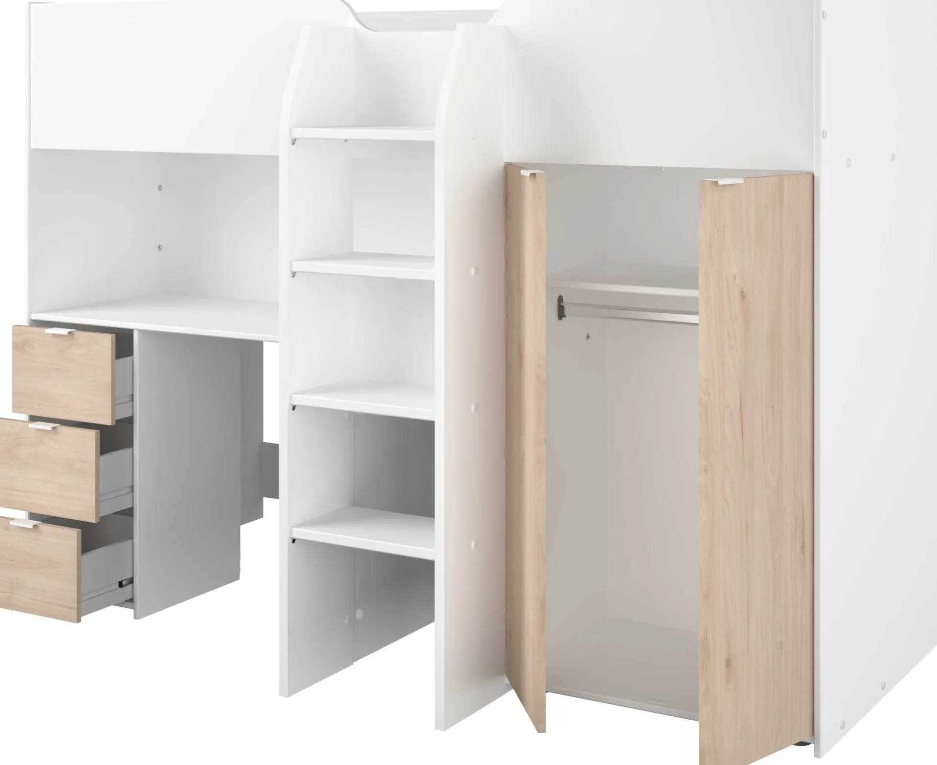Halbhochbett Bett Neda 90x200cm - weiß/Eiche Dekor