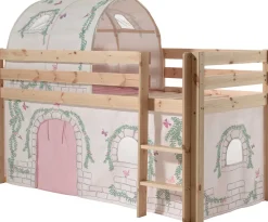 Halbhochbett Charlotte mit Bettzelt und Betttunnel Birdy - kieferholz