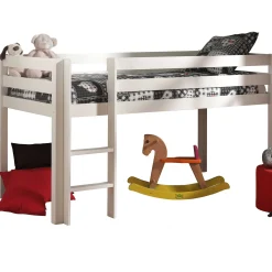 Halbhochbett Charlotte mit Regal, Schreibtisch, Bibliothek und Kommode - weiß