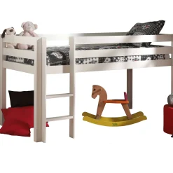 Halbhochbett Charlotte mit Regal, Schreibtisch, Kommode und Kommode - weiß