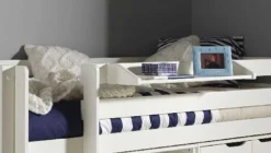 Halbhochbett Charlotte mit Regal, Schreibtisch, Bibliothek und Kommode - weiß