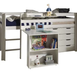 Halbhochbett Charlotte mit Regal, Schreibtisch und Kommode - weiß