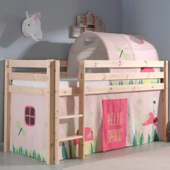 Halbhochbett Charlotte mit Schlafzelt und Betttunnel Spring - Kieferholz
