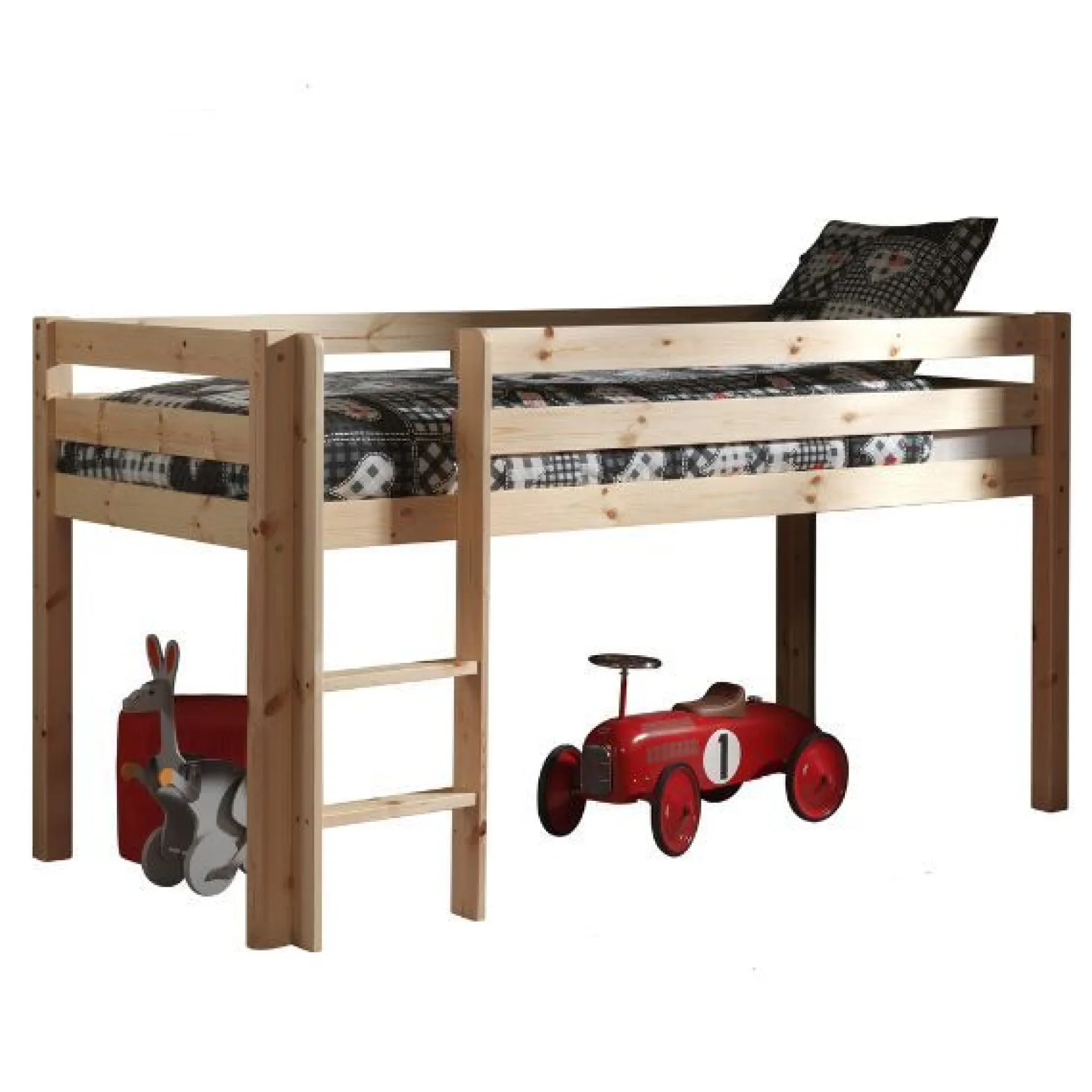 Halbhochbett Charlotte mit Schlafzelt und Betttunnel Spring - Kieferholz