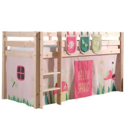 Halbhochbett Charlotte mit Schlafzelt und Aufbewahrungstaschen Frühling - Kieferholz