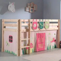 Halbhochbett Charlotte mit Schlafzelt und Aufbewahrungstaschen Frühling - Kieferholz