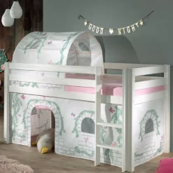 Halbhochbett Charlotte mit Schlafzelt und Betttunnel Birdy - weiß