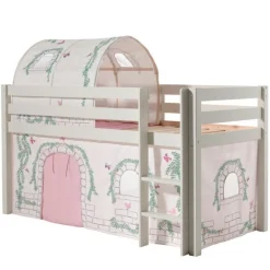 Halbhochbett Charlotte mit Schlafzelt und Betttunnel Birdy - weiß