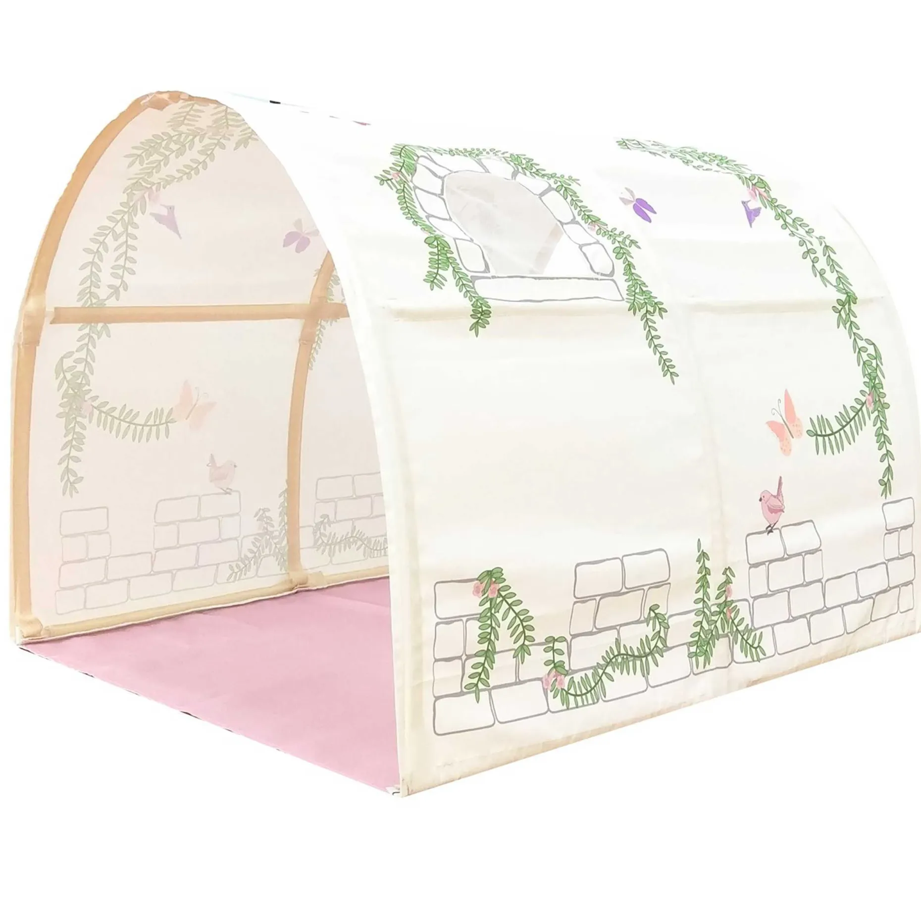 Halbhochbett Charlotte mit Schlafzelt, Tunnel und Aufbewahrungstaschen Birdy - weiß