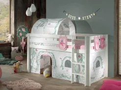 Halbhochbett Charlotte mit Schlafzelt, Tunnel und Aufbewahrungstaschen Birdy - weiß