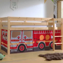 Halbhochbett Charlotte mit Schlafzelt Feuerwehrfahrzeug - Kieferholz