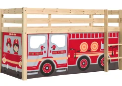 Halbhochbett Charlotte mit Schlafzelt Feuerwehrfahrzeug - Kieferholz