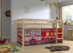 Halbhochbett Charlotte mit Schlafzelt Feuerwehrfahrzeug - Kieferholz